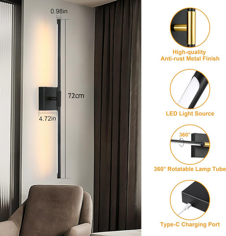 Aufladbare Wandlampe mit Touch-Taste Magnetische Wand leuchte mit Fernbedienung drehbares Licht 3 Farbe Farbtemperaturen dimmbar 72CM