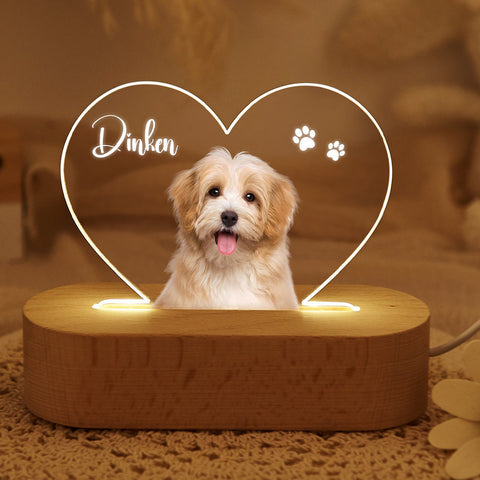 Personalisierte Haustier 3D LED Nachtlampe aus Acryl mit Massiv Buchenholz Sockel, individuell gravierbar mit Hundebild & Name, dekorative Schlafzimmer Tischlampe, ideales Geschenk für Tierliebhaber