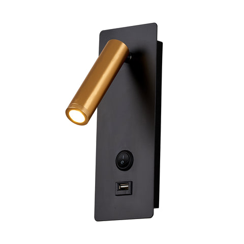 Topmo-plus Hotel Bettlampe Schlafzimmer Leseleuchten mit USB und Schalter/LED 3W CREE COB/ Wandleuchte Innen Wandlampe Flur wohnzimmer Treppen Hotels Nachtlicht 3000K schwarz weiß