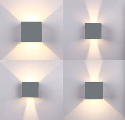 Topmo-plus 6W LED Wandlampe / 2 OSRAM COB LED Leuchtmittel Aluminium IP65 Wasserdichte 660LM Quadrat Wandbeleuchtung Up & Down Innen/Außenwandleuchten grau/weiß