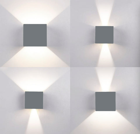 Topmo-plus 6W LED Wandlampe / 2 OSRAM COB LED Leuchtmittel Aluminium IP65 Wasserdichte 660LM Quadrat Wandbeleuchtung Up & Down Innen/Außenwandleuchten grau/weiß