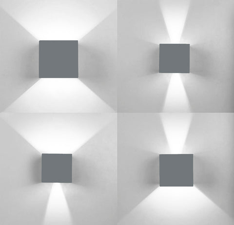 Topmo-plus 6W LED Wandlampe / 2 OSRAM COB LED Leuchtmittel Aluminium IP65 Wasserdichte 660LM Quadrat Wandbeleuchtung Up & Down Innen/Außenwandleuchten grau/weiß