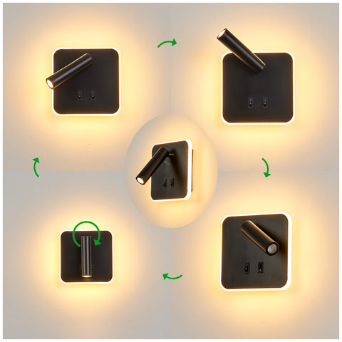 Topmo-plus LED 12W Leselampen Hotel Bettleuchten Wohnzimmer Wandleuchten mit schalter Modern Flur Schlafzimmer Treppen Hotels Nachttischlampe 3000K (3W+9W) 
