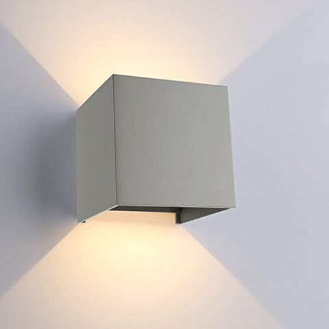 Topmo-plus 6W LED Wandlampe / 2 OSRAM COB LED Leuchtmittel Aluminium IP65 Wasserdichte 660LM Quadrat Wandbeleuchtung Up & Down Innen/Außenwandleuchten grau/weiß